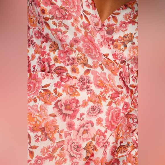 Lulus Always Enchanting Pink Floral Metallic Ruffled High-Low Dress Size Large - Picture 2 of 16